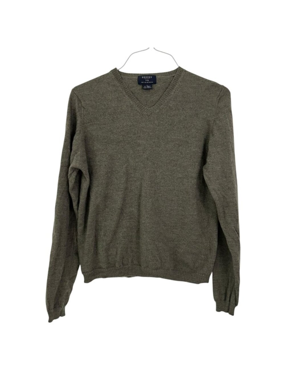 Brooks 346 Mens Fine Italian 100% Merino Wool V-Neck Sweater SZ L Olive Green